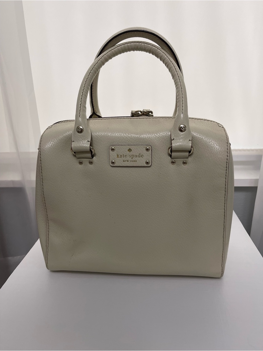 kate spade Cream Dome Satchel with Gold Plaque